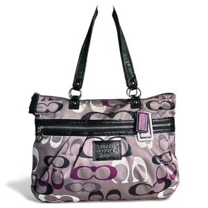 💖 Coach Op Art Satin Tote | Plum Black Ivory | EUC